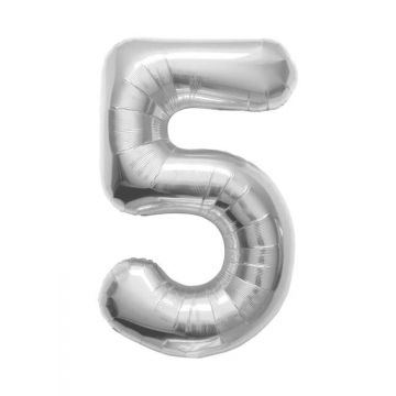 Ballon cijfer 5 zilver